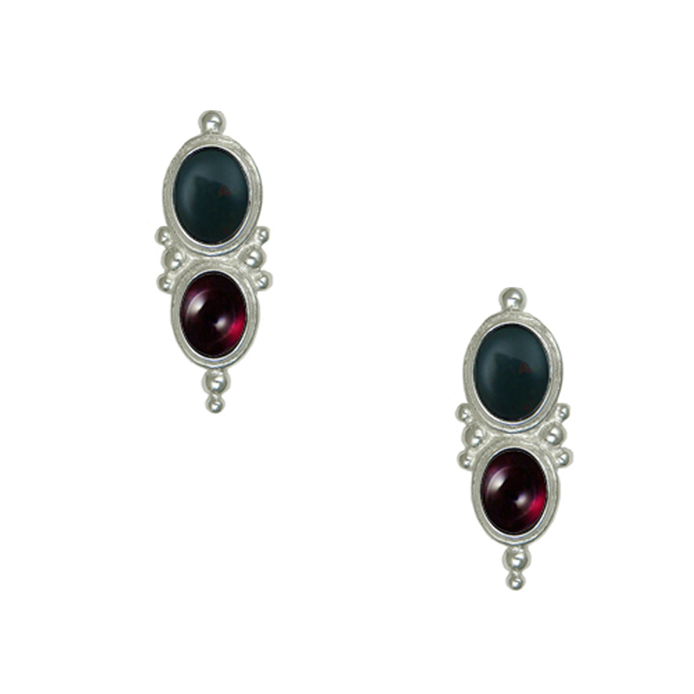 Sterling Silver Drop Dangle Earrings With Bloodstone And Garnet